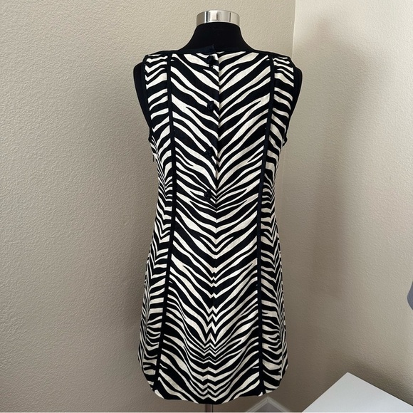 J. Crew Zebra Print Linen Sleeveless Black Cream Mini Dress Size 8 - Picture 9 of 14